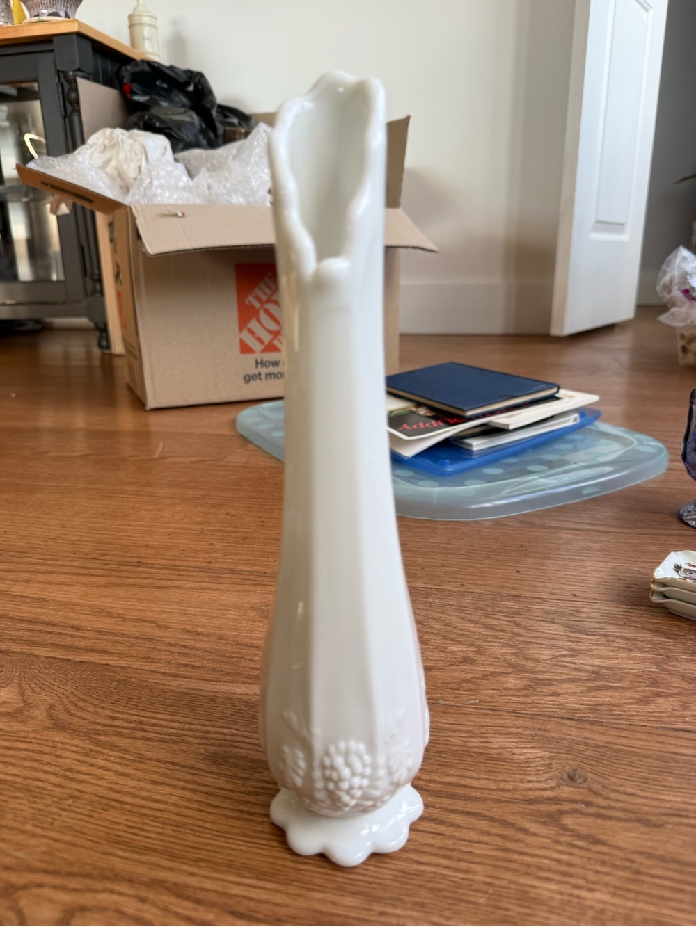 Vintage Westmoreland paneled grape milk glass swung vase